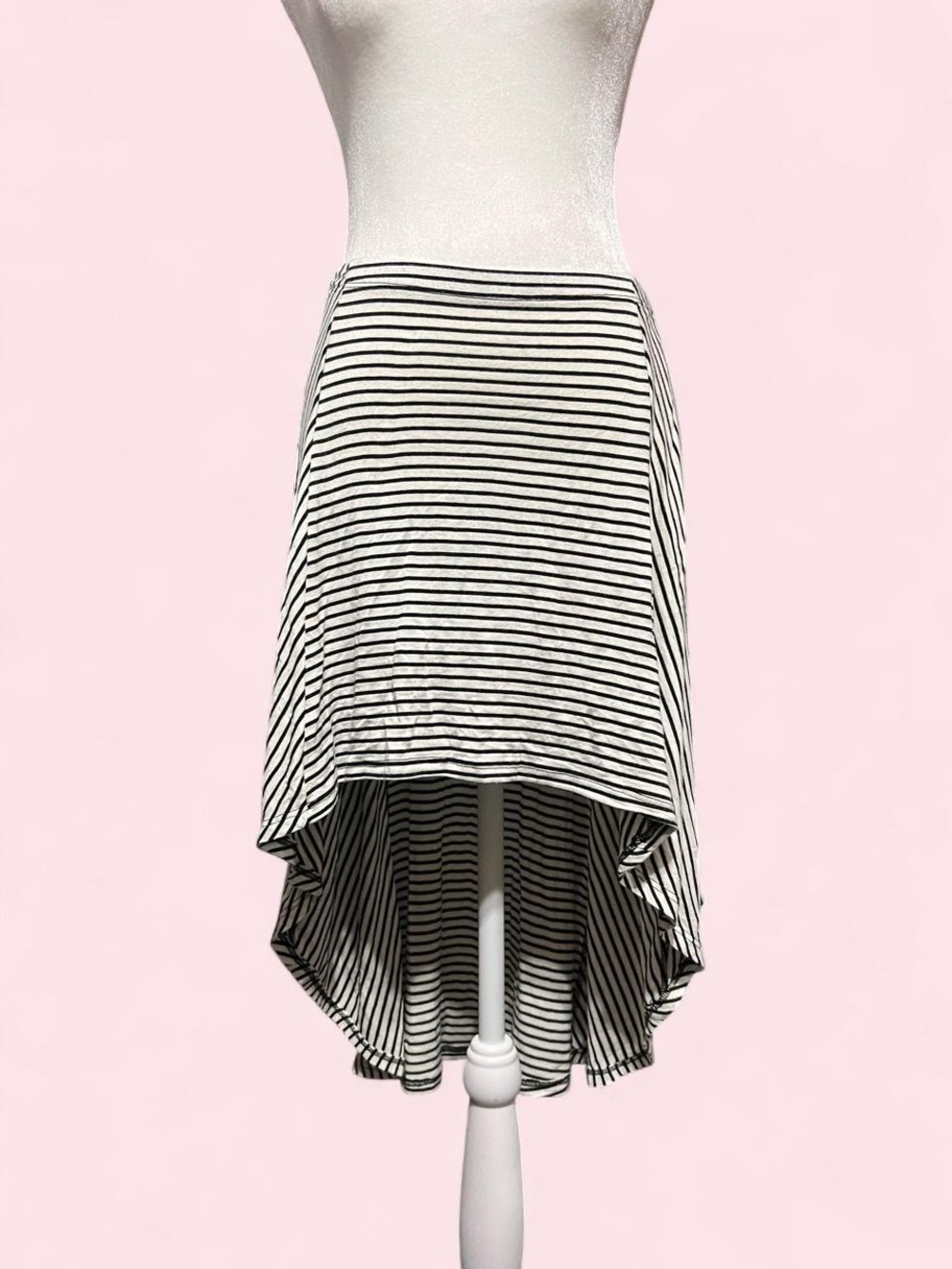 Small Striped High-Low Women's Skirt - Black and White